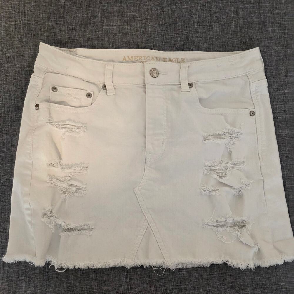 American Eagle Outfitters White Distressed Midi Denim Skirt